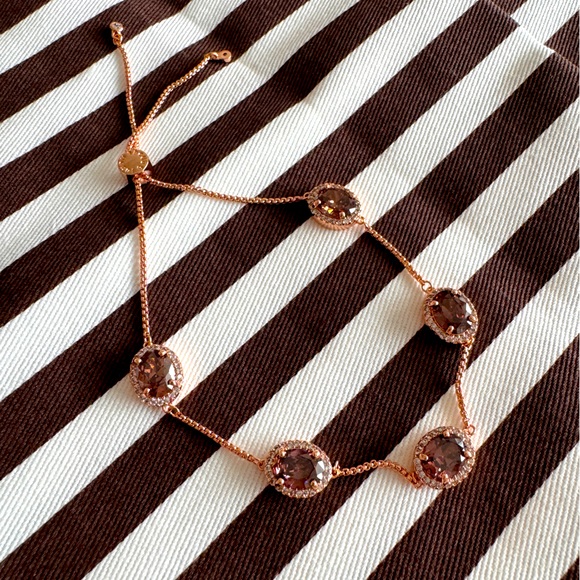 Henri Bendel Pave Link Slider Bracelet, brown stone with rose gold color. New! - Picture 1 of 6